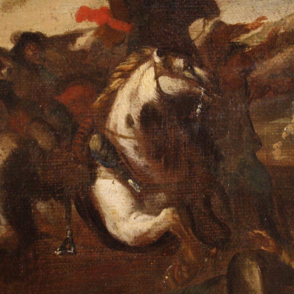 17th Century Oil on Canvas Italian Antique Battle Painting, 1660 7