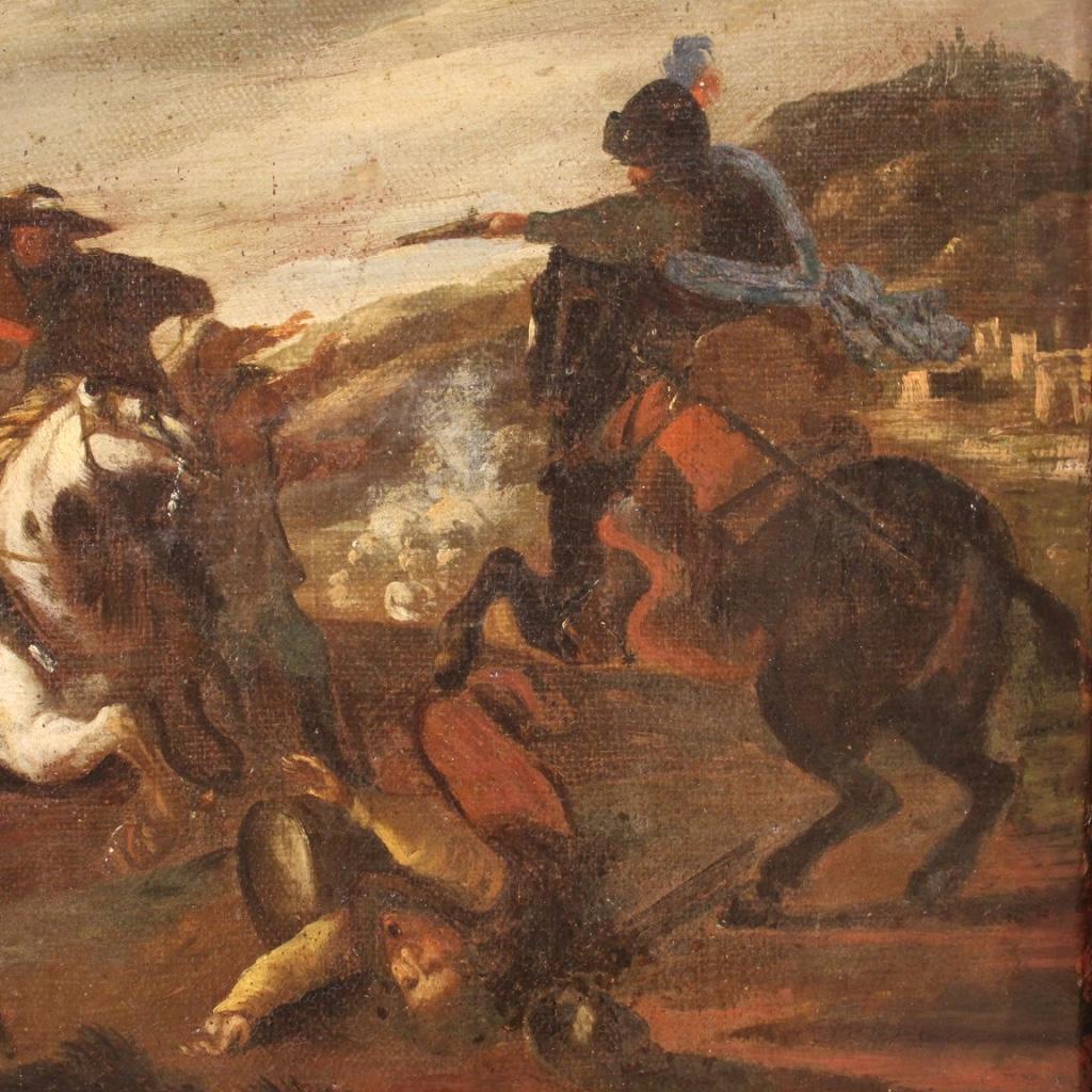 17th Century Oil on Canvas Italian Antique Battle Painting, 1660 In Good Condition In Vicoforte, Piedmont