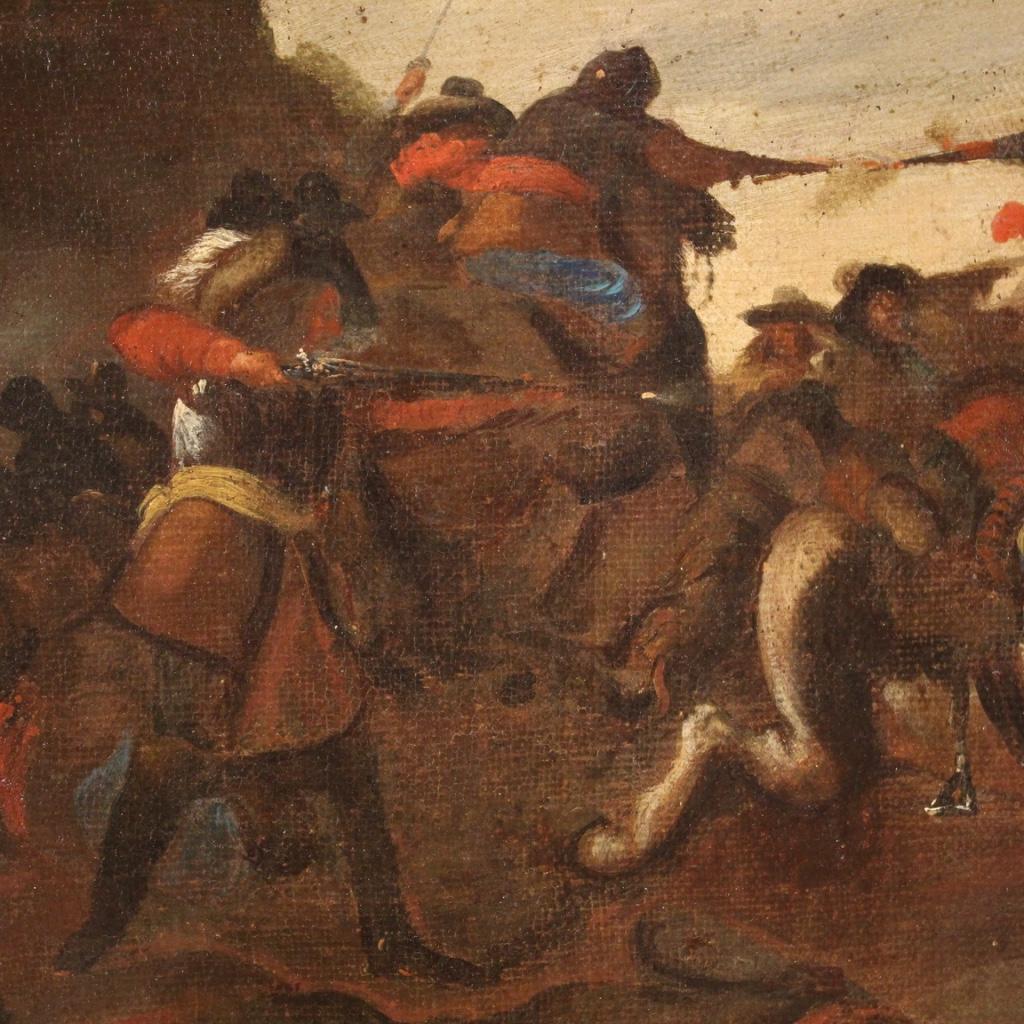 17th Century Oil on Canvas Italian Antique Battle Painting, 1660 1