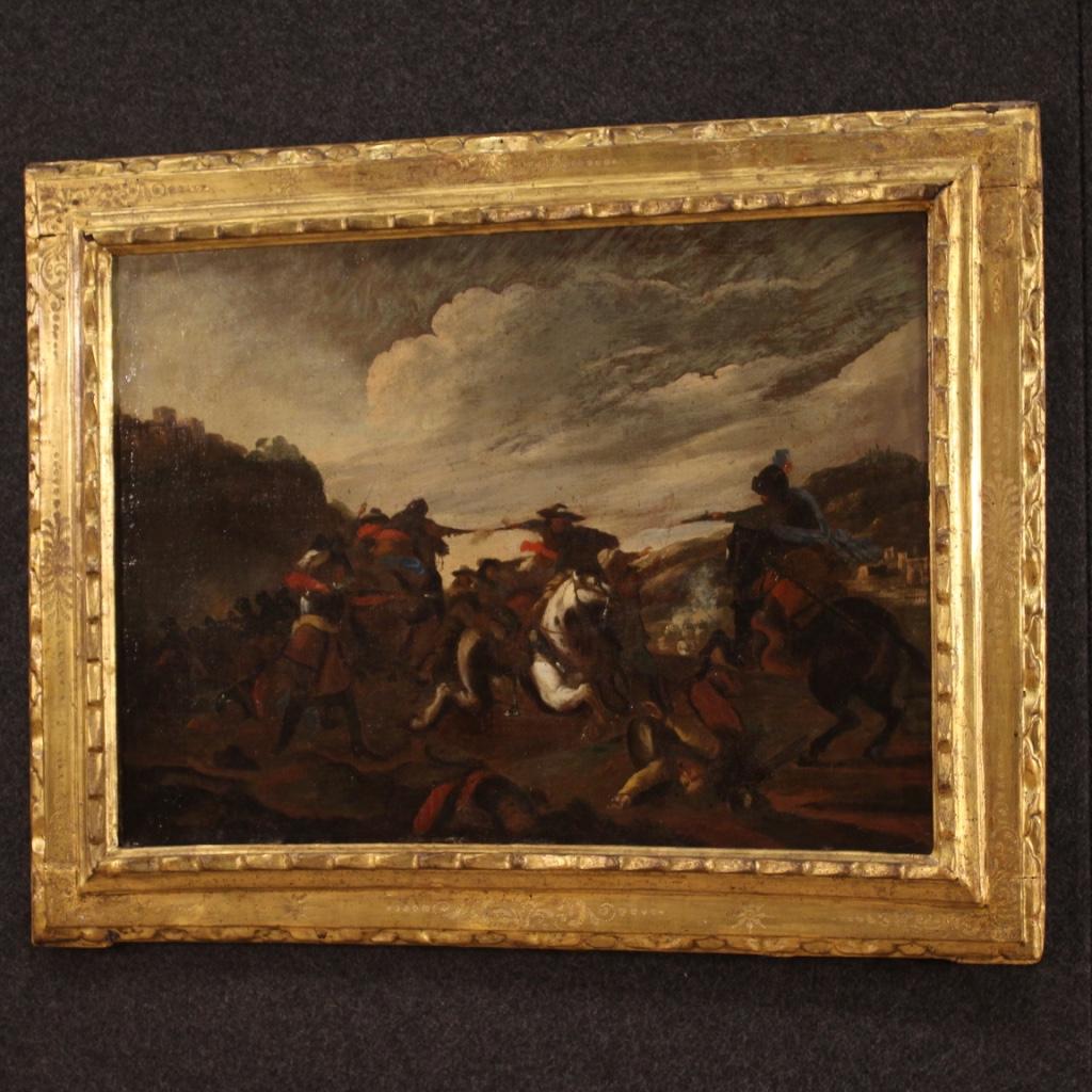 17th Century Oil on Canvas Italian Antique Battle Painting, 1660 2