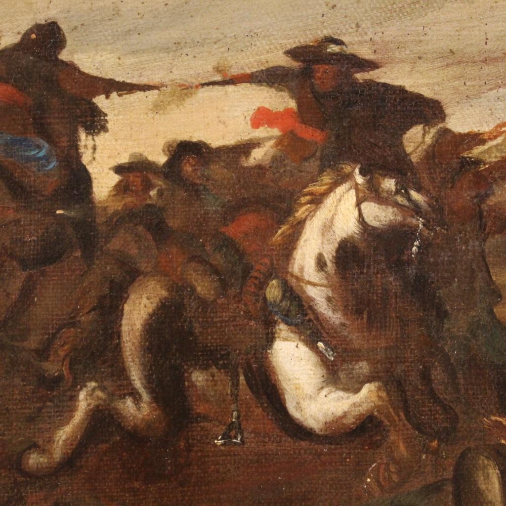 17th Century Oil on Canvas Italian Antique Battle Painting, 1660 4