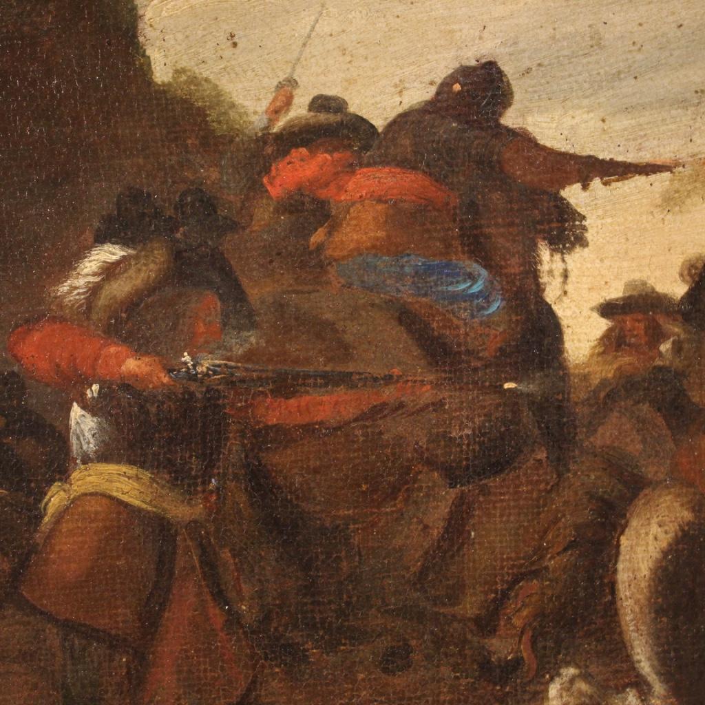 17th Century Oil on Canvas Italian Antique Battle Painting, 1660 6