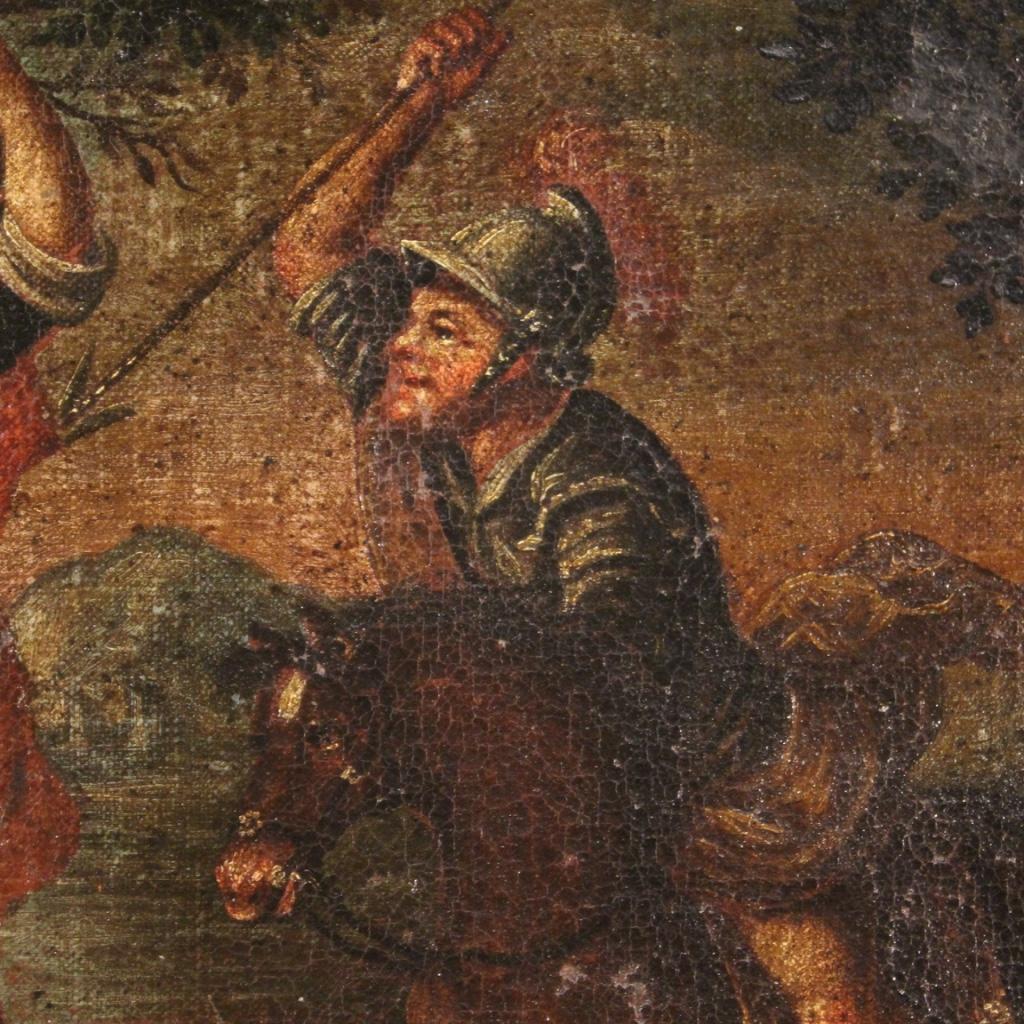 17th Century Oil on Canvas Italian Antique Battle Painting, 1670 7