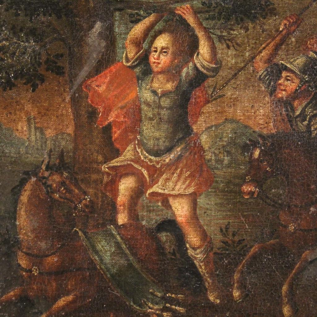 17th Century Oil on Canvas Italian Antique Battle Painting, 1670 In Fair Condition In Vicoforte, Piedmont