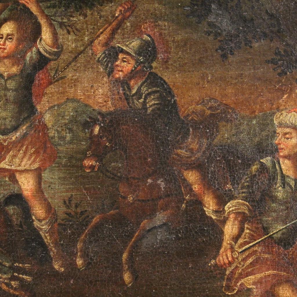 17th Century Oil on Canvas Italian Antique Battle Painting, 1670 1