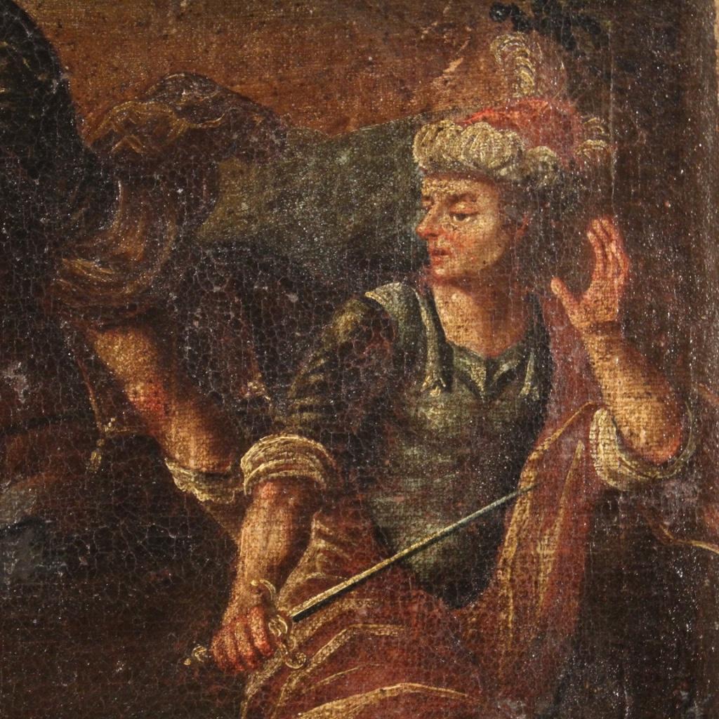 17th Century Oil on Canvas Italian Antique Battle Painting, 1670 5
