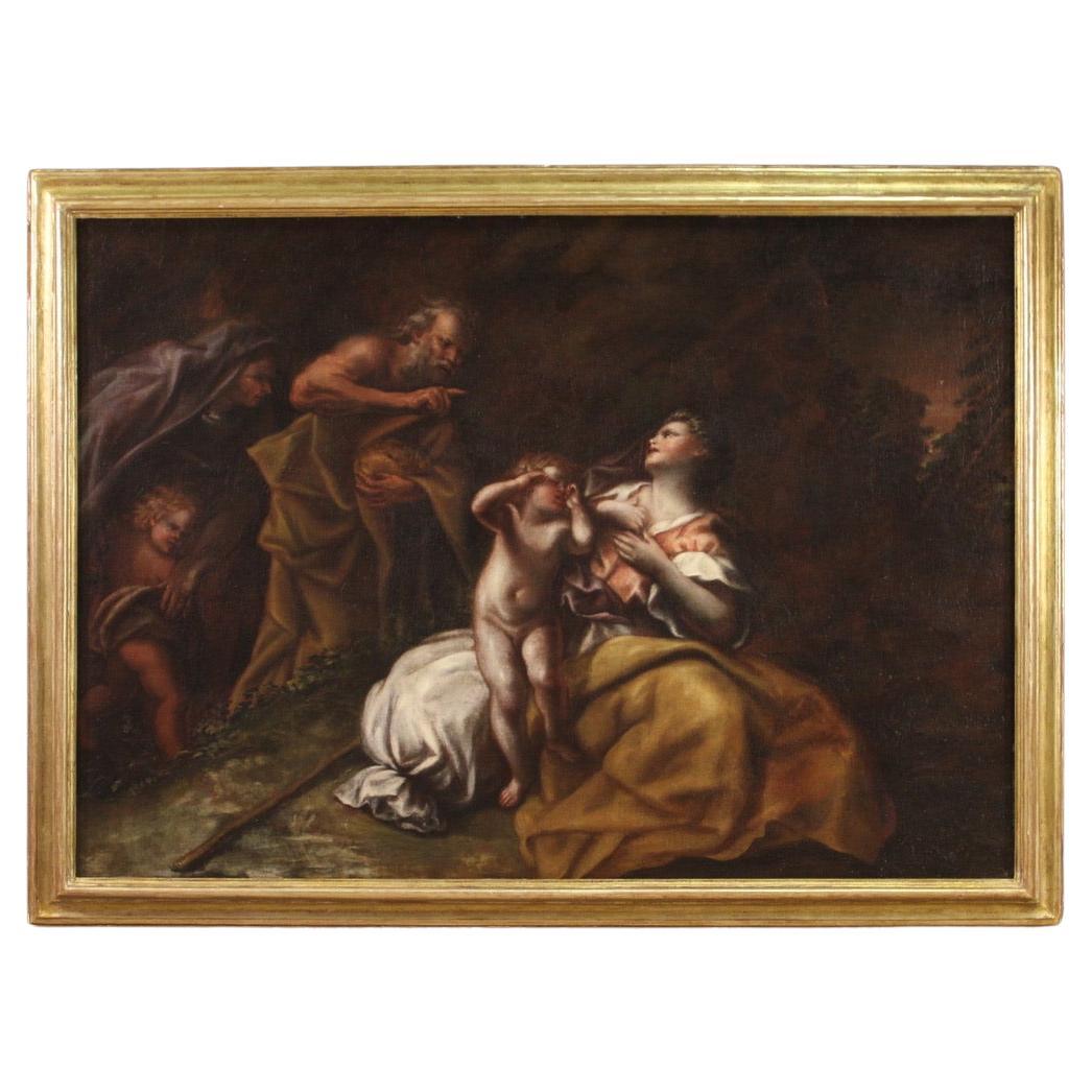 17th Century Oil on Canvas Italian Antique Biblical Painting, 1660 For Sale