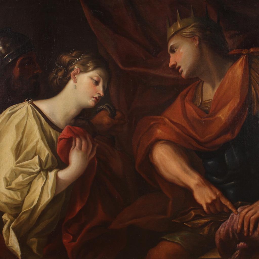 17th Century Oil on Canvas Italian Antique Biblical Painting David and Abigail 7