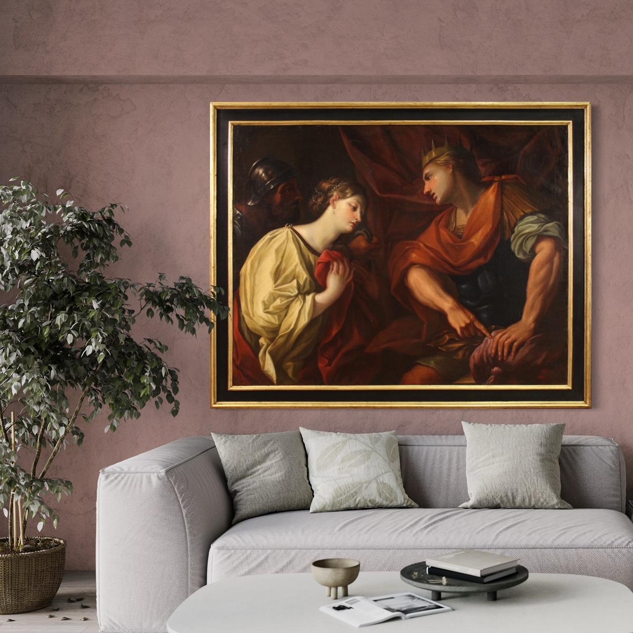 17th Century Oil on Canvas Italian Antique Biblical Painting David and Abigail 13