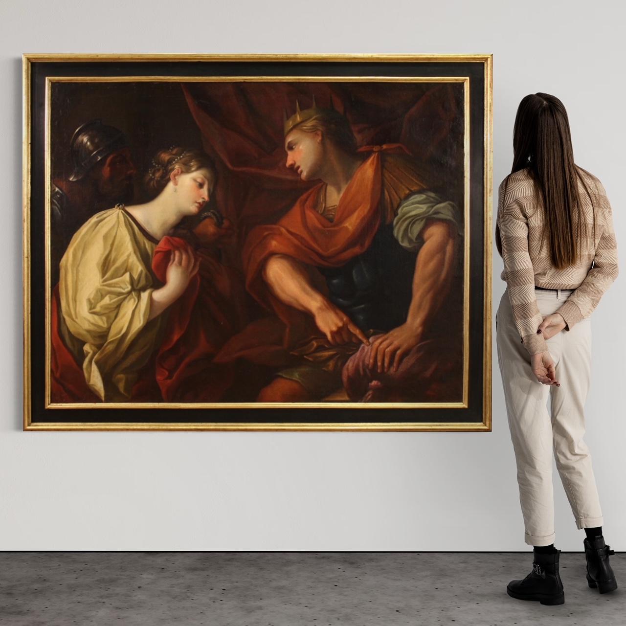 17th Century Oil on Canvas Italian Antique Biblical Painting David and Abigail In Good Condition In Vicoforte, Piedmont