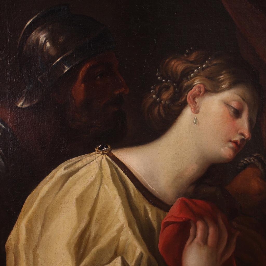 17th Century Oil on Canvas Italian Antique Biblical Painting David and Abigail 1