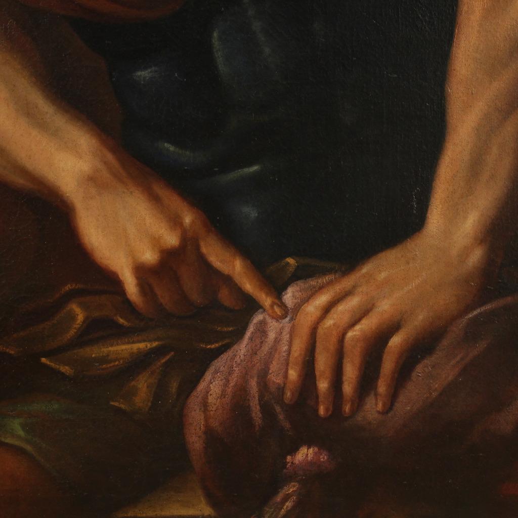 17th Century Oil on Canvas Italian Antique Biblical Painting David and Abigail 3