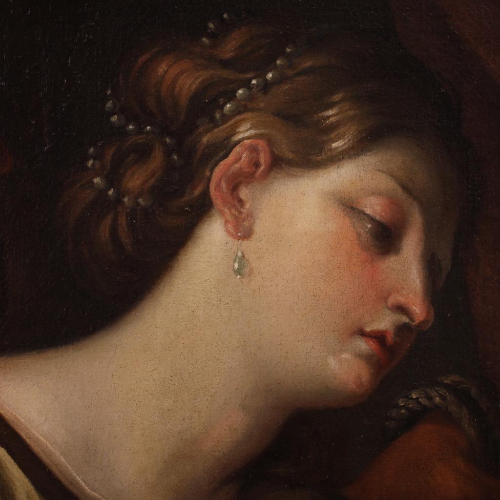 17th Century Oil on Canvas Italian Antique Biblical Painting David and Abigail 5