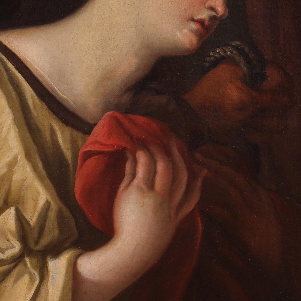 17th Century Oil on Canvas Italian Antique Biblical Painting David and Abigail 6