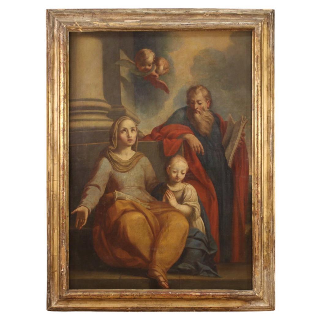 17th Century Oil on Canvas Italian Antique Education of the Virgin Painting