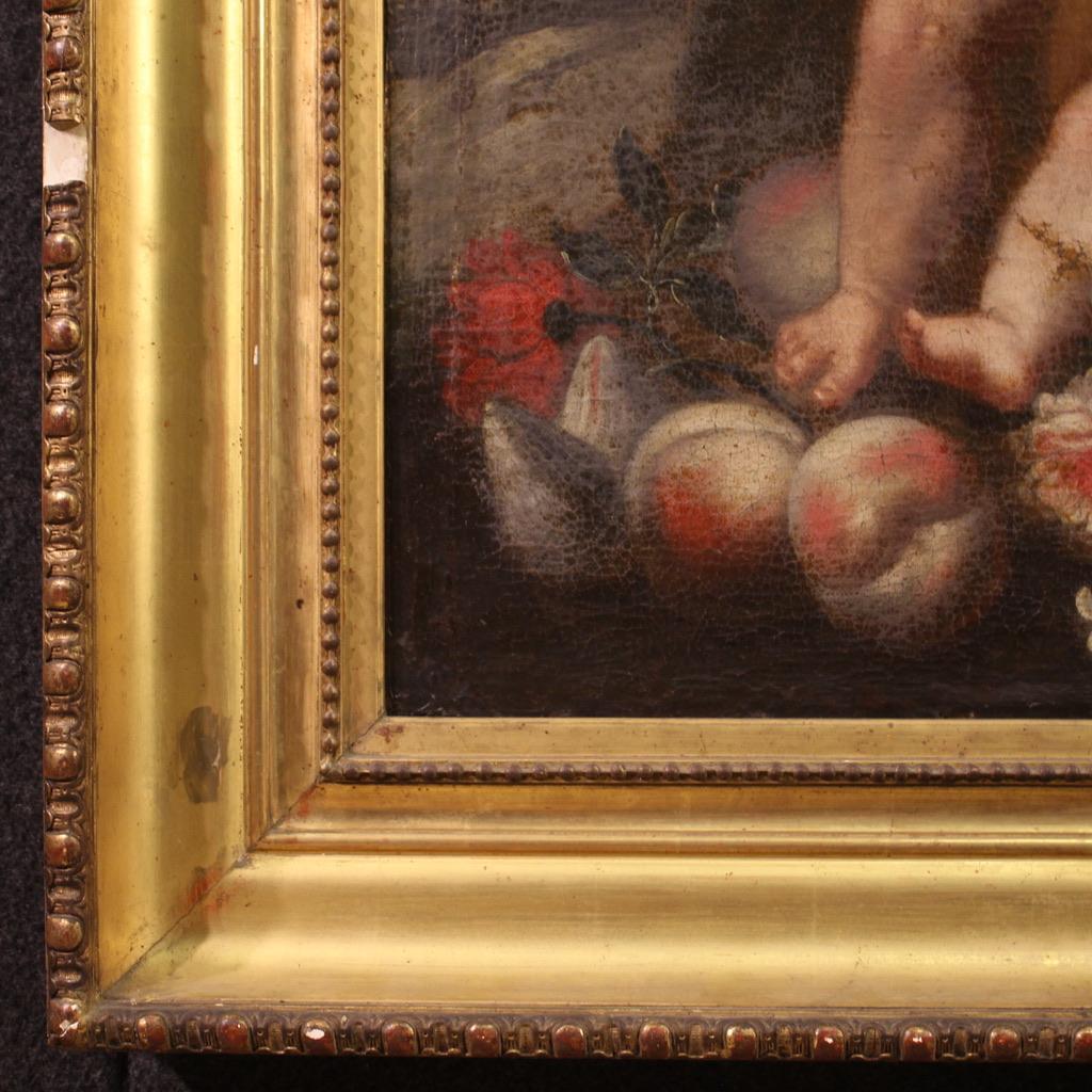 17. Jahrhundert Öl auf Leinwand Italienisch Antike Spiel der Cherubinen Gemälde, 1640 im Zustand „Relativ gut“ in Vicoforte, Piedmont