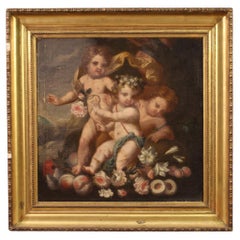 17. Jahrhundert Öl auf Leinwand Italienisch Antike Spiel der Cherubinen Gemälde, 1640