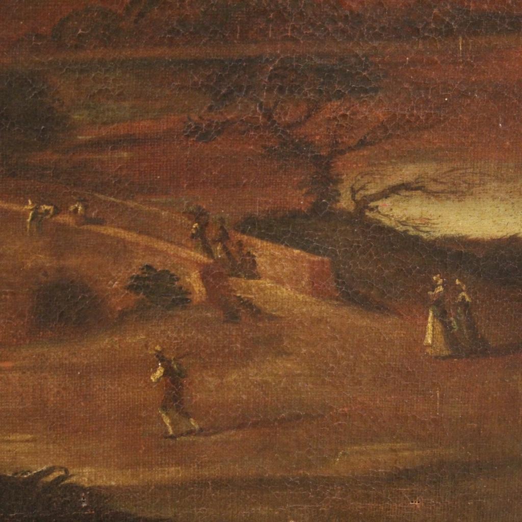 17th Century Oil on Canvas Italian Antique Landscape Painting, 1680 For Sale 6
