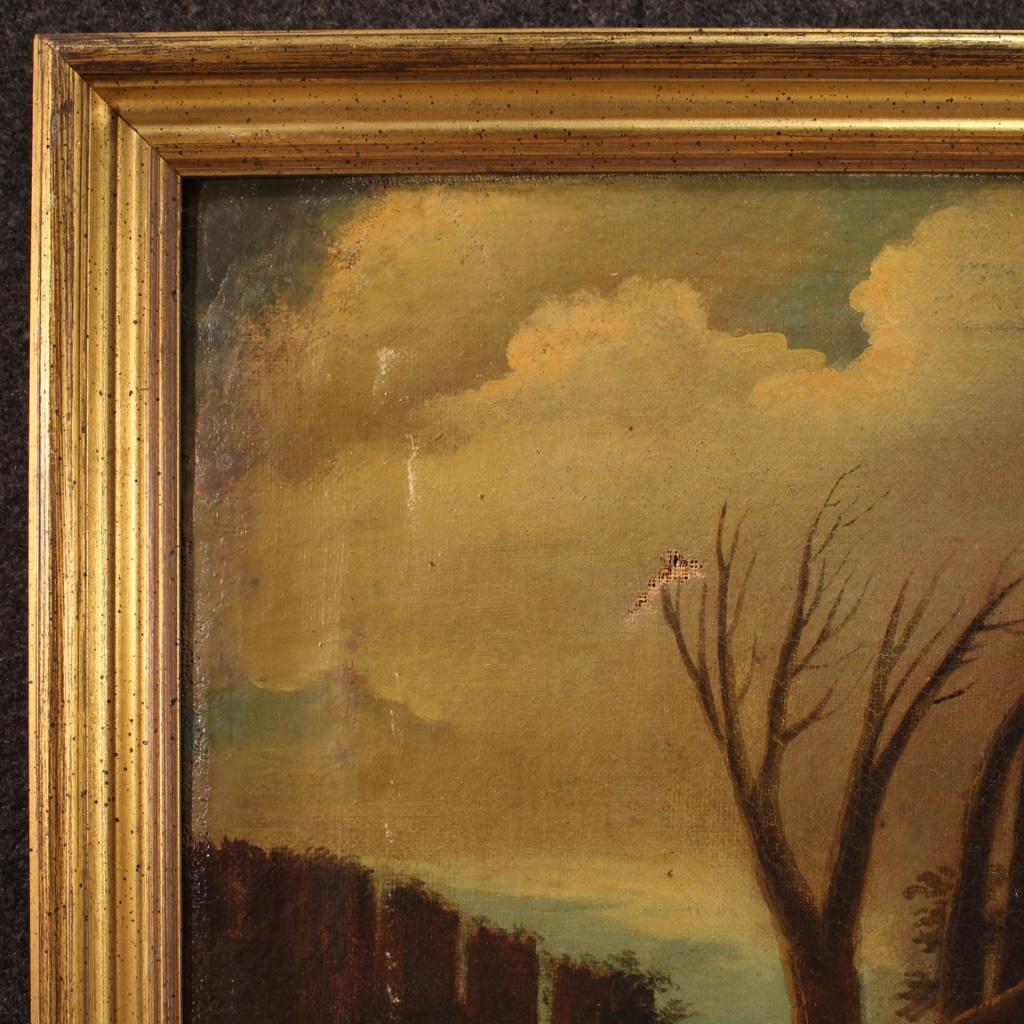 17th Century Oil on Canvas Italian Antique Landscape Painting, 1680 For Sale 9
