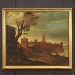 17th Century Oil on Canvas Italian Antique Landscape Painting, 1680