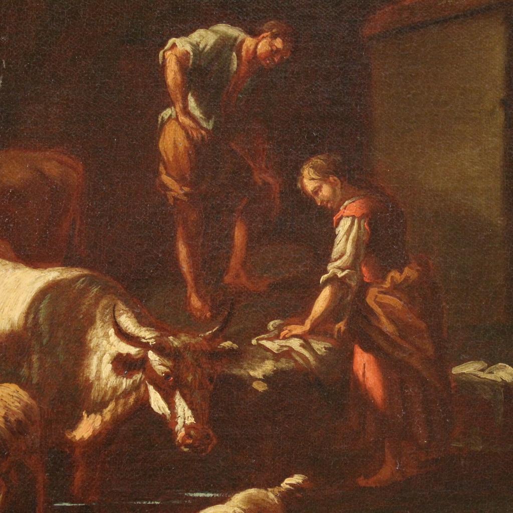 Tela 17th Century Oil on Canvas Italian Antique Landscape Painting Pastoral Scene in vendita
