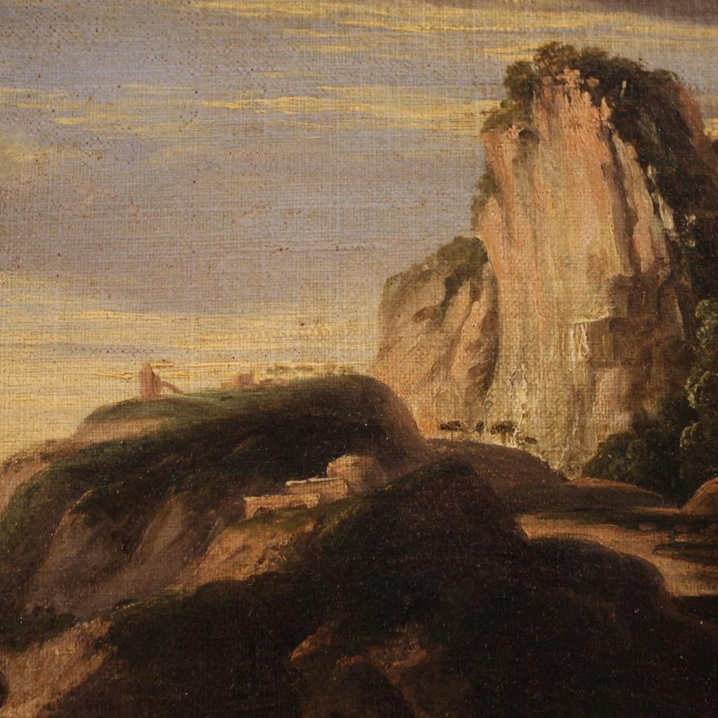 17th Century Oil on Canvas Italian Antique Landscape with Soldiers Painting 1680 en vente 5