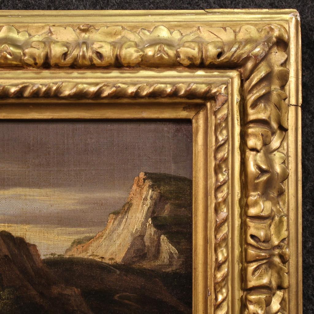 17th Century Oil on Canvas Italian Antique Landscape with Soldiers Painting 1680 en vente 2