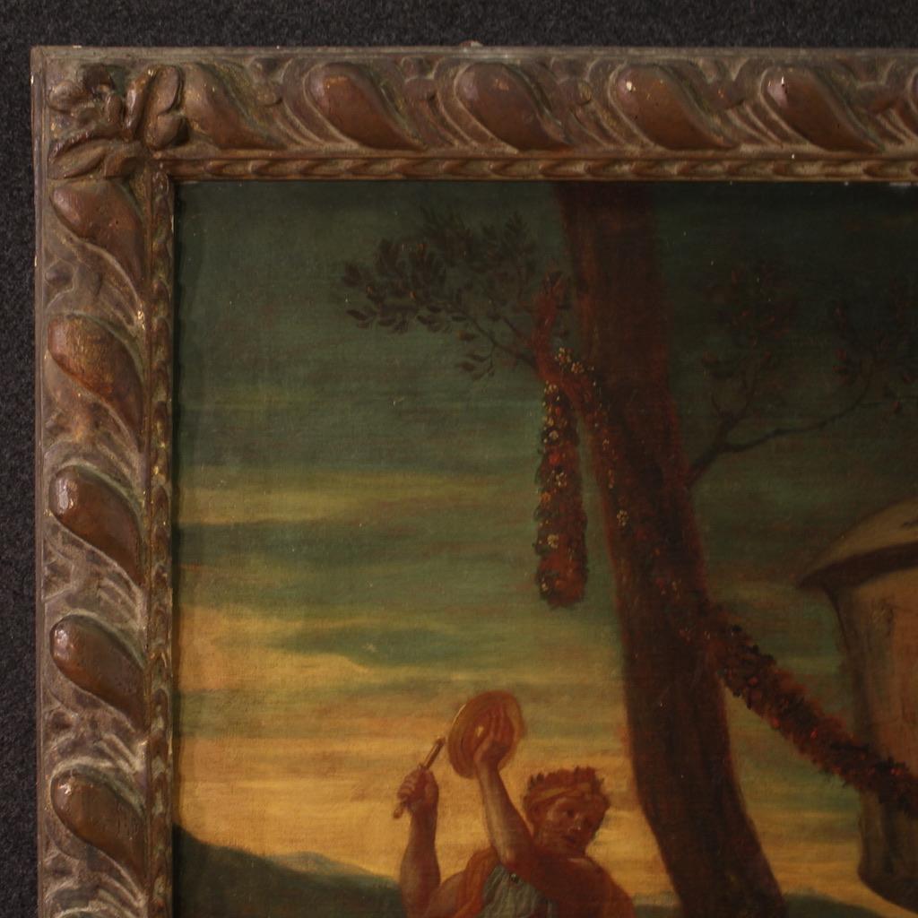 17th Century Oil on Canvas Italian Antique Mythological Painting Bacchanal, 1670 6