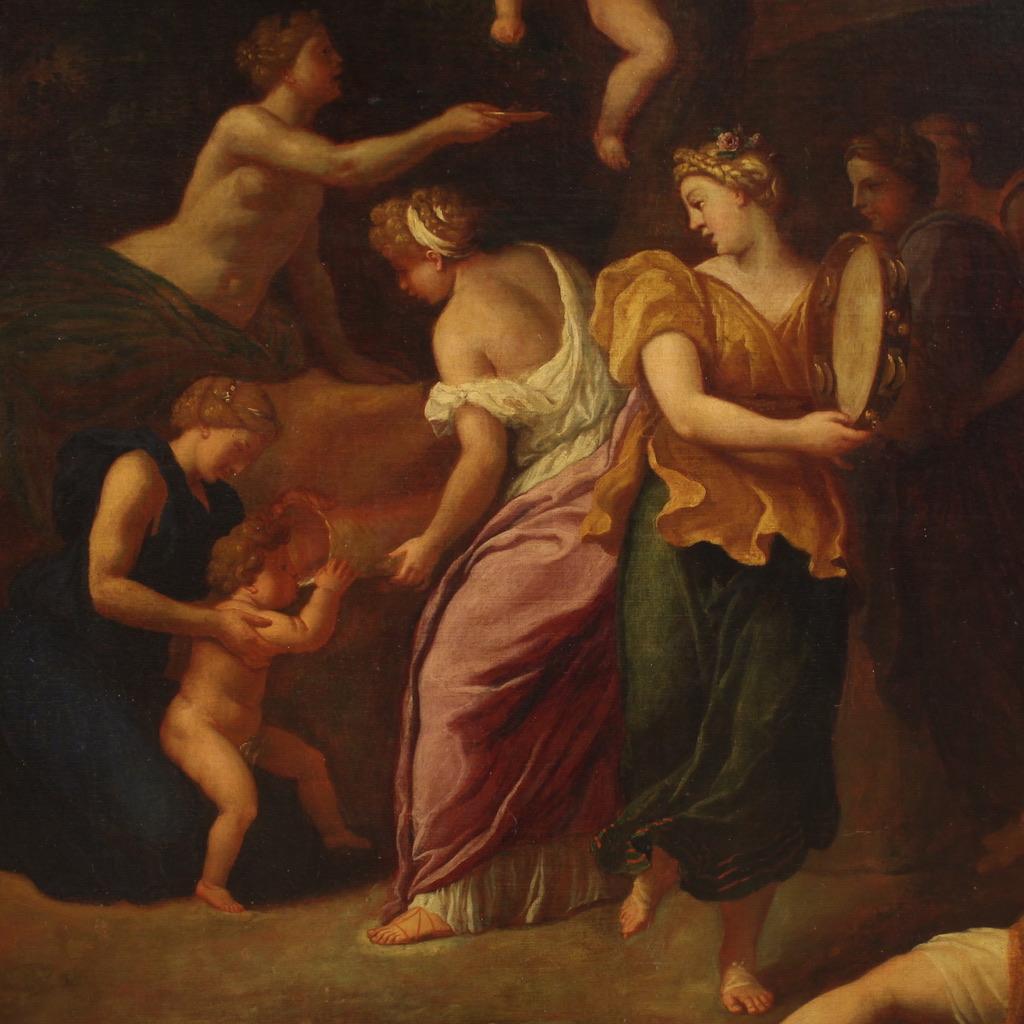 17th Century Oil on Canvas Italian Antique Mythological Painting Bacchanal, 1670 1
