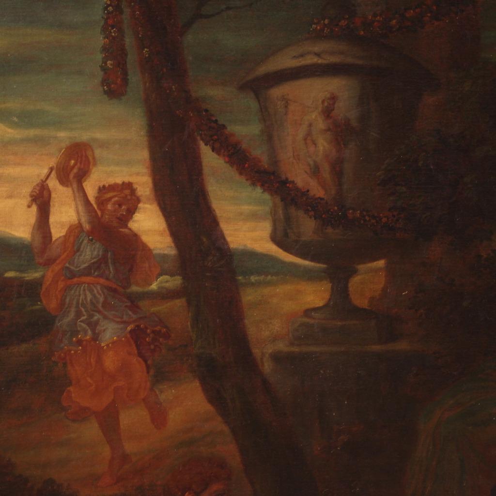17th Century Oil on Canvas Italian Antique Mythological Painting Bacchanal, 1670 4