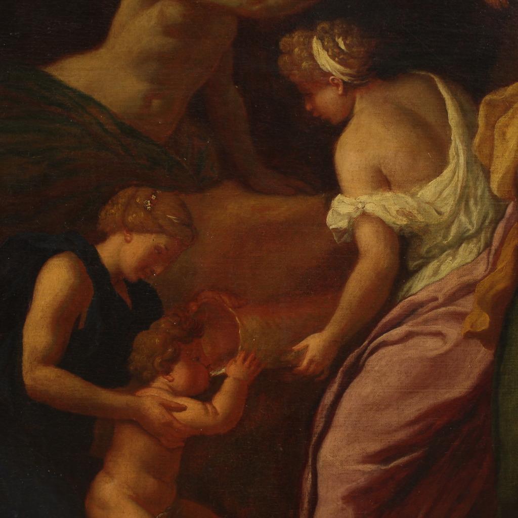 17th Century Oil on Canvas Italian Antique Mythological Painting Bacchanal, 1670 5