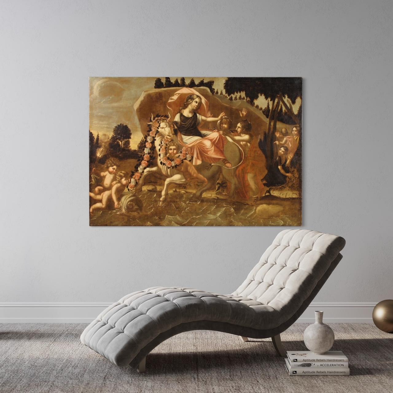 17th Century Oil on Canvas Italian Antique Mythological Painting Rape of Europe For Sale 11