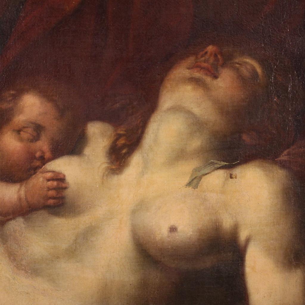 17th Century Oil on Canvas Italian Antique Mythological Painting Sleeping Venus 7