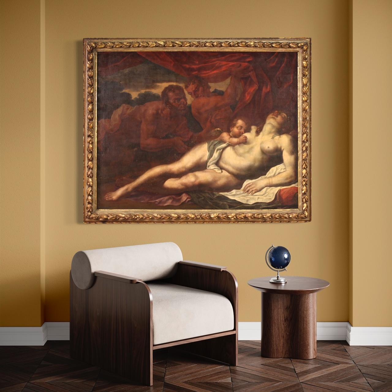 17th Century Oil on Canvas Italian Antique Mythological Painting Sleeping Venus 2