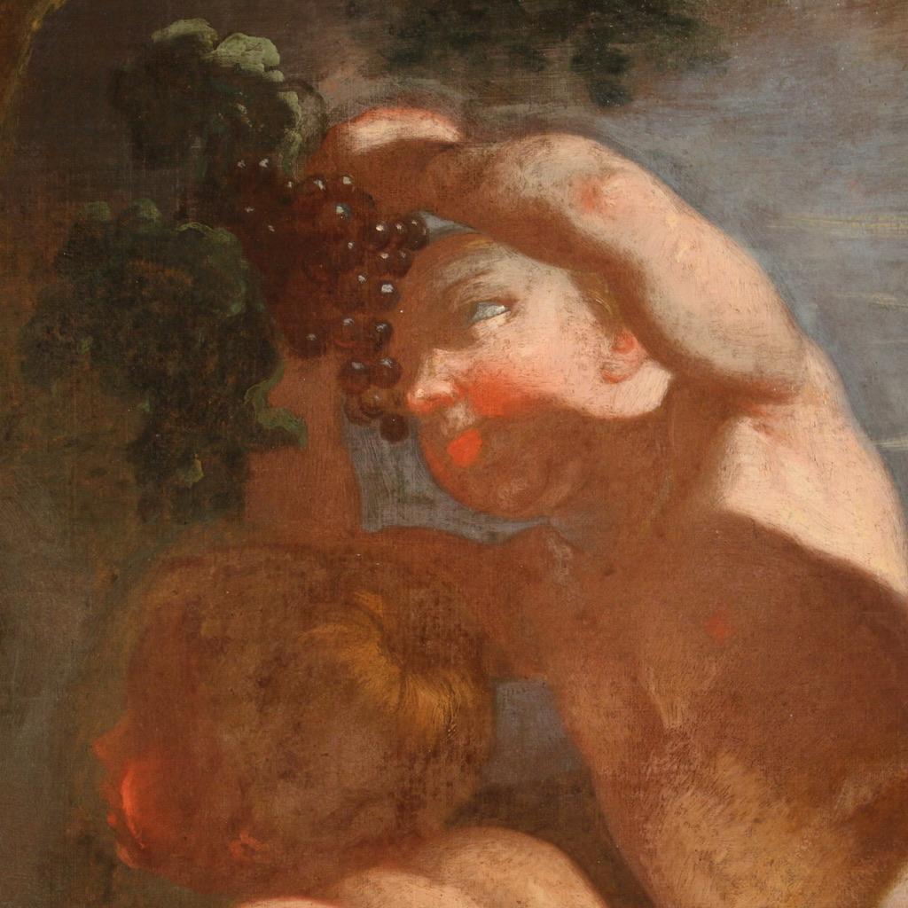 Olio su tela del XVII secolo Pittura antica italiana Baccanale di cherubini, 1660 in vendita 6