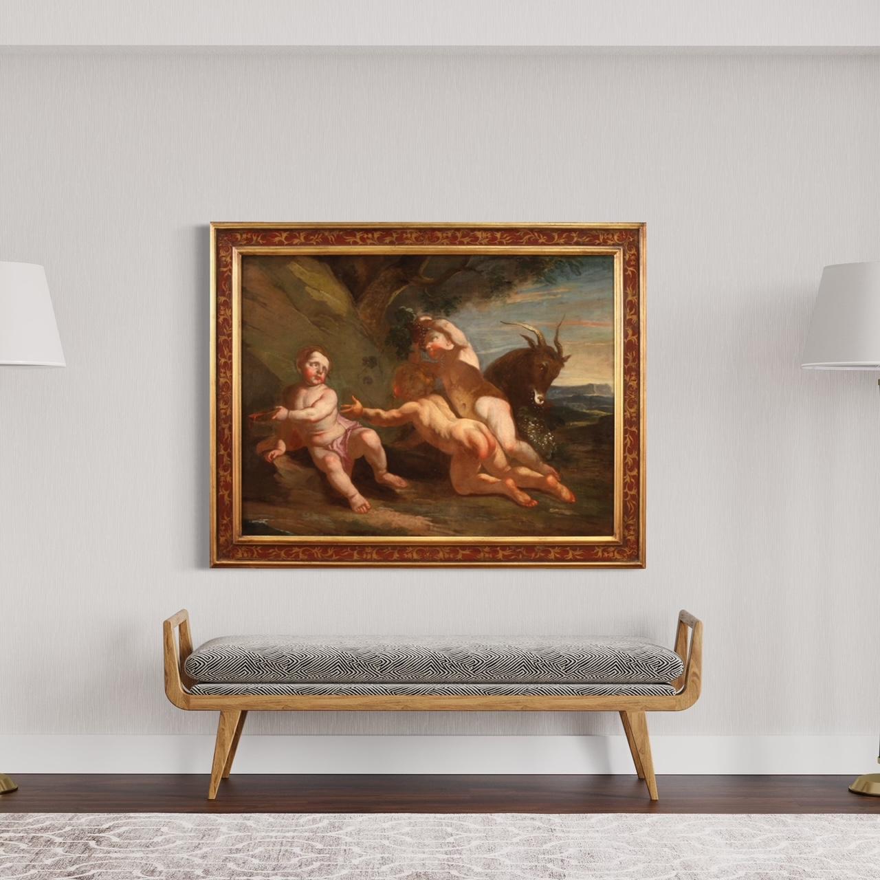 17th Century Oil on Canvas Italian Antique Painting Bacchanal of Cherubs, 1660 For Sale 10