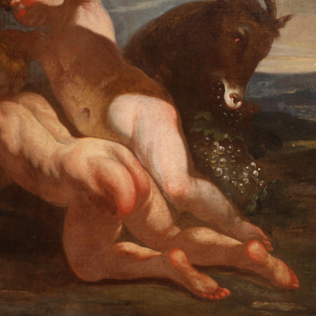 Olio su tela del XVII secolo Pittura antica italiana Baccanale di cherubini, 1660 in vendita 7