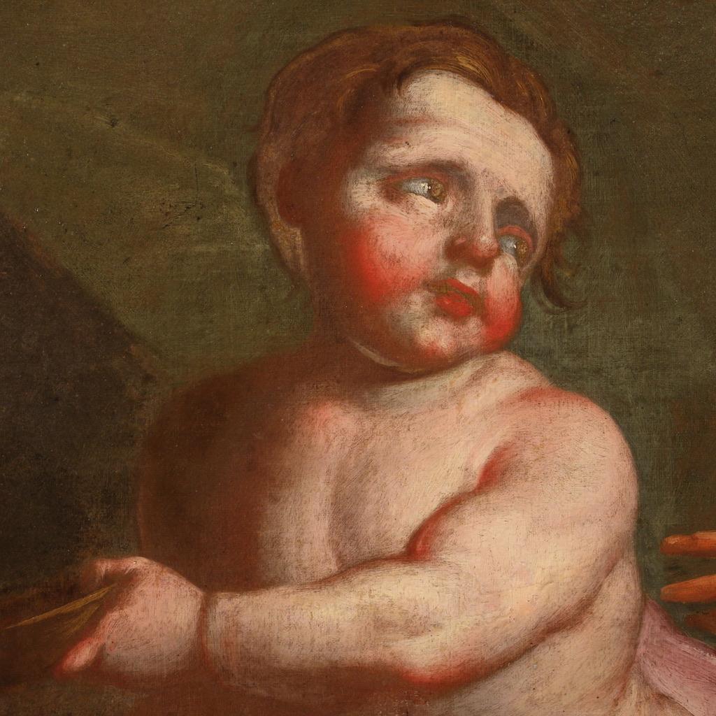 Olio su tela del XVII secolo Pittura antica italiana Baccanale di cherubini, 1660 in vendita 8