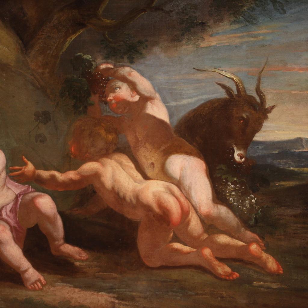 Olio su tela del XVII secolo Pittura antica italiana Baccanale di cherubini, 1660 In condizioni buone in vendita a Vicoforte, Piedmont