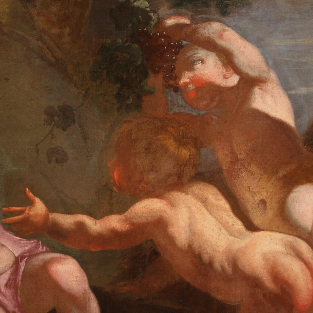 Olio su tela del XVII secolo Pittura antica italiana Baccanale di cherubini, 1660 in vendita 1