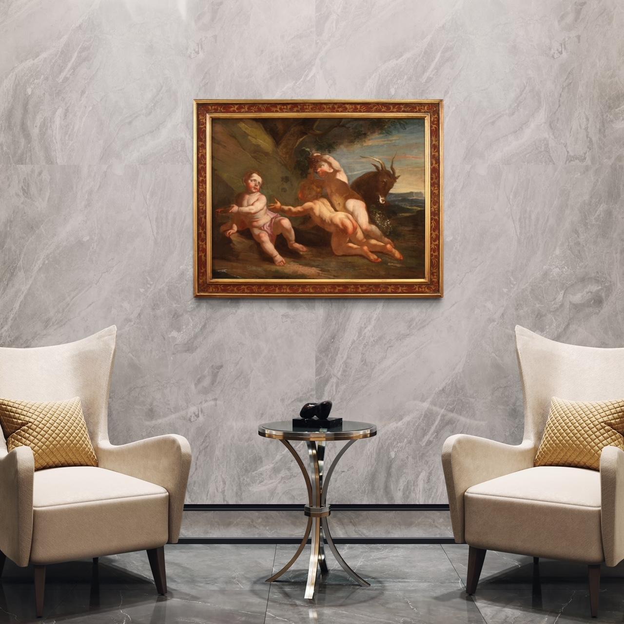 Olio su tela del XVII secolo Pittura antica italiana Baccanale di cherubini, 1660 in vendita 3