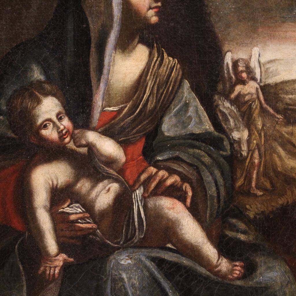 17th Century Oil on Canvas Italian Antique Painting Flight into Egypt, 1680 6