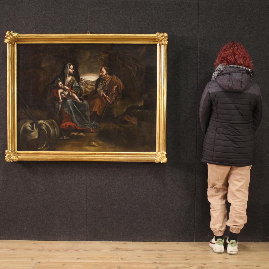 17th Century Oil on Canvas Italian Antique Painting Flight into Egypt, 1680 In Good Condition In Vicoforte, Piedmont