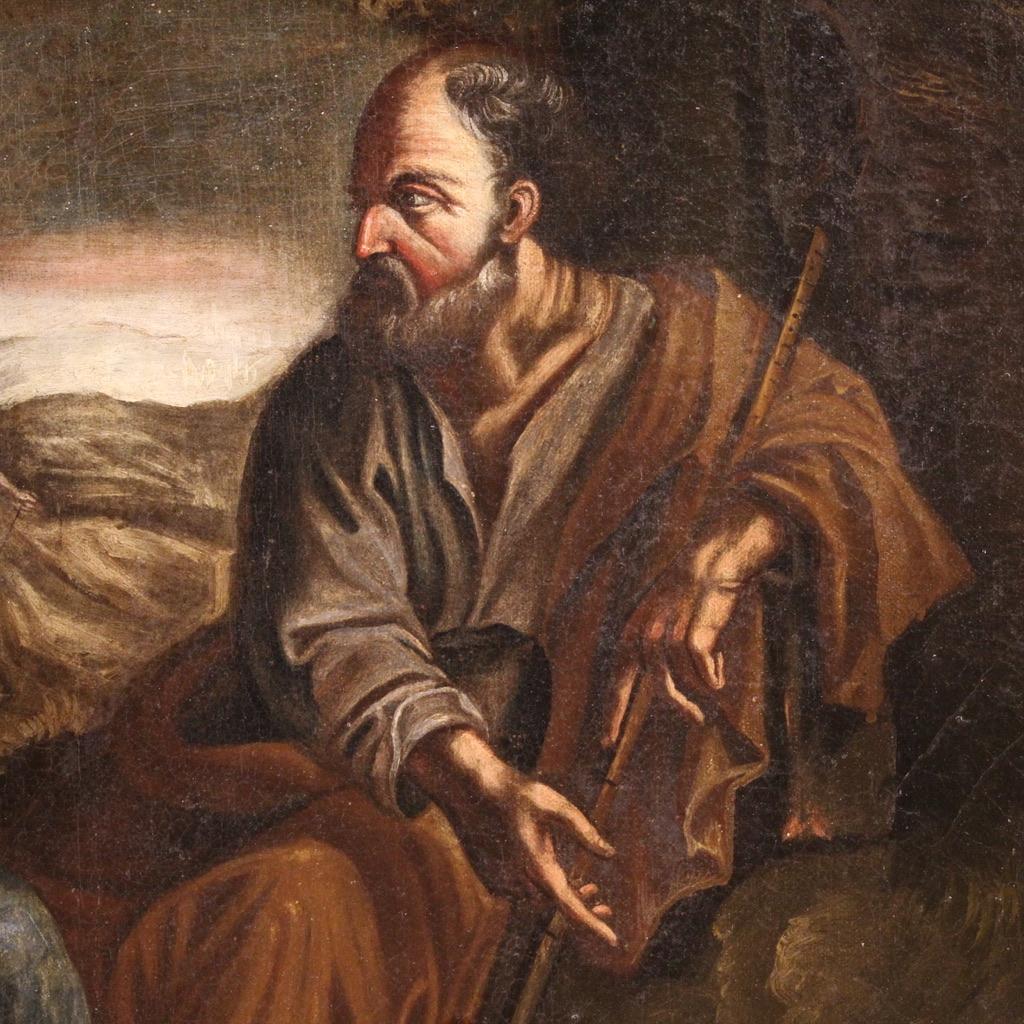 17th Century Oil on Canvas Italian Antique Painting Flight into Egypt, 1680 2