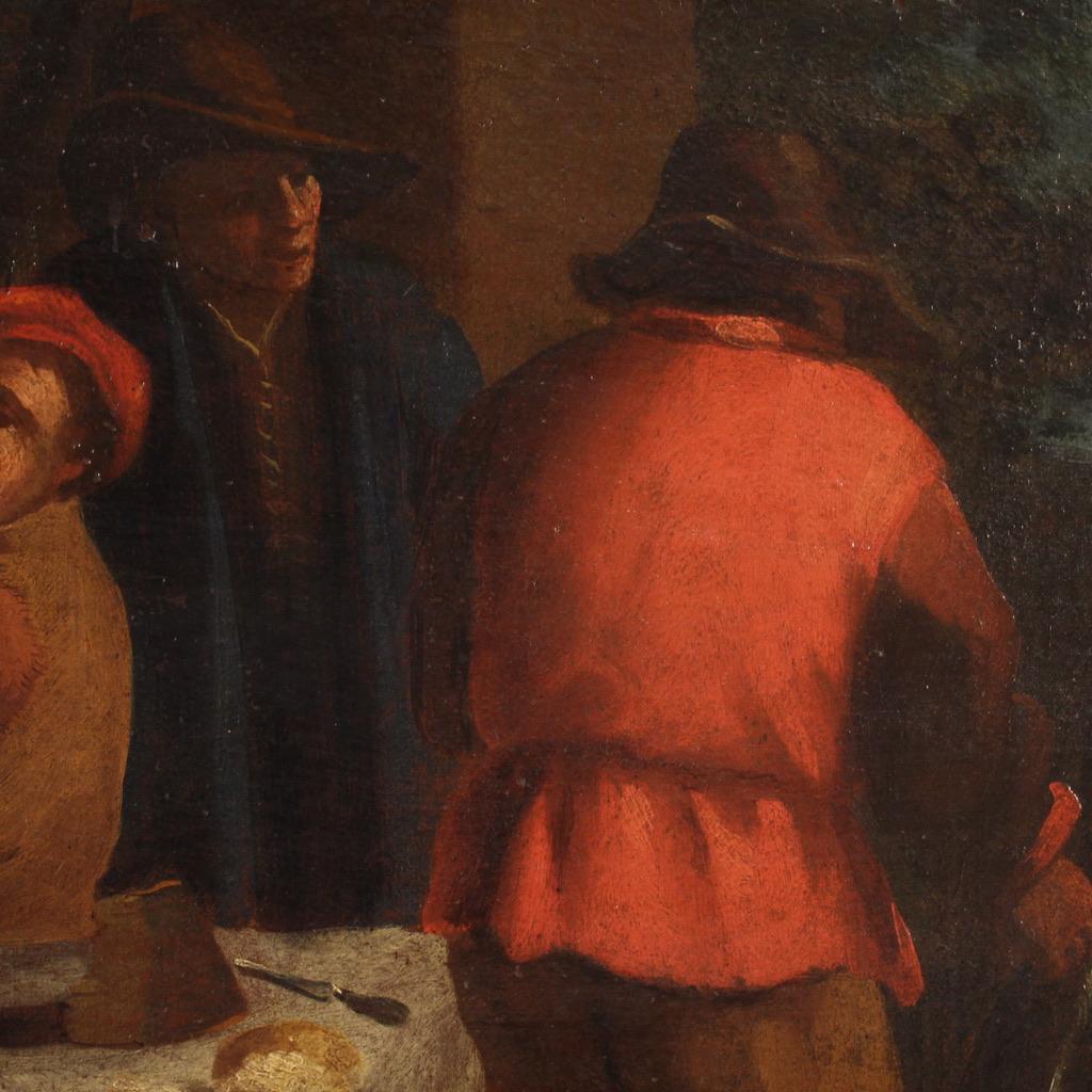 17th Century Oil on Canvas Italian Antique Painting Genre Scene Bamboccioni For Sale 6