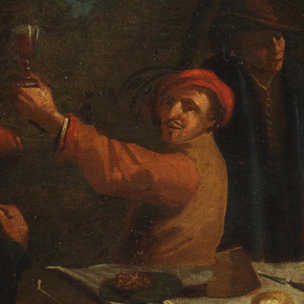 17th Century Oil on Canvas Italian Antique Painting Genre Scene Bamboccioni For Sale 3
