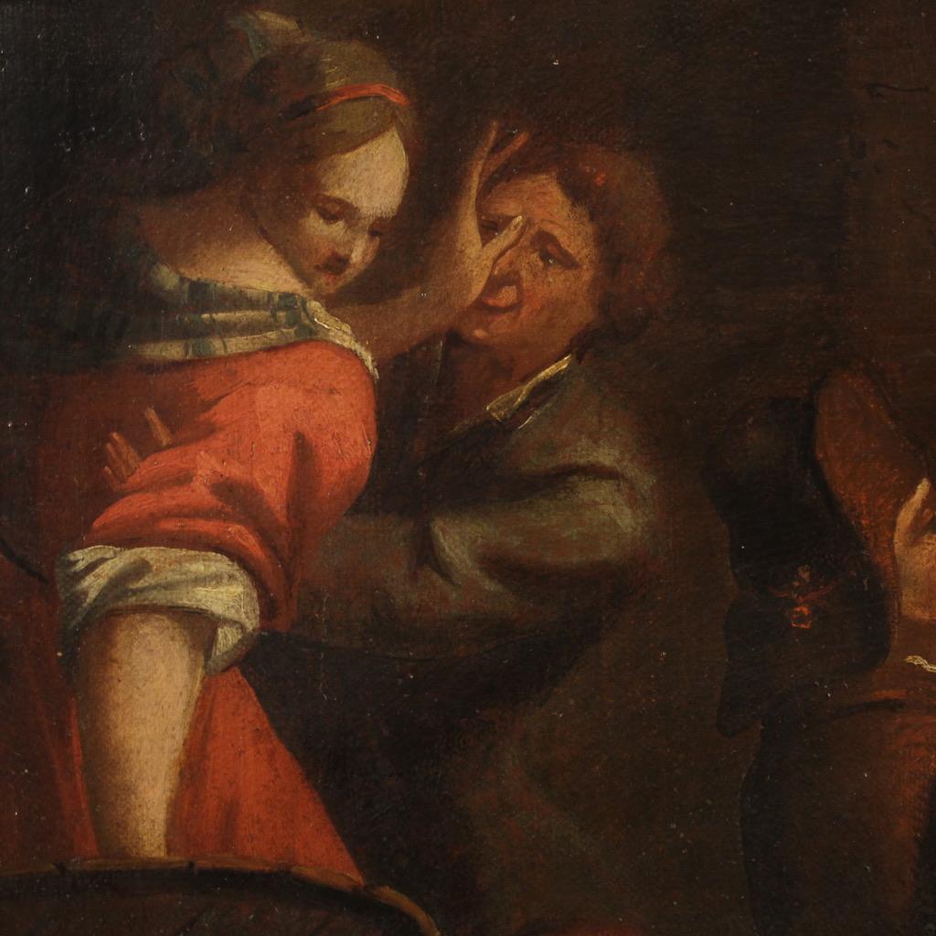 Italienisches antikes Gemälde, Öl auf Leinwand, Genre-Szene, Bamboccioni, 17. Jahrhundert im Angebot 3