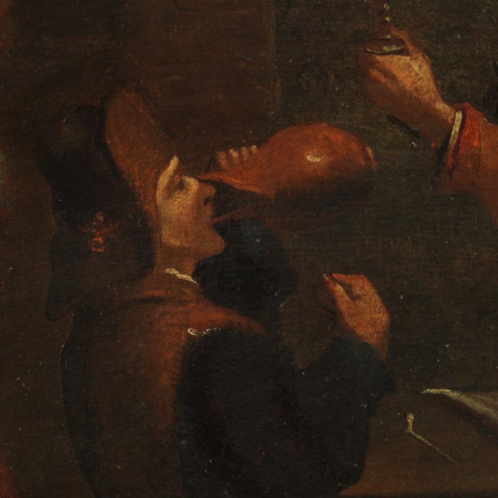 Italienisches antikes Gemälde, Öl auf Leinwand, Genre-Szene, Bamboccioni, 17. Jahrhundert im Angebot 4