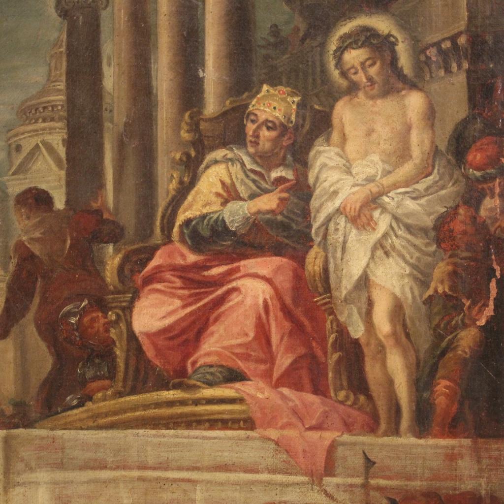 17th Century Oil on Canvas Italian Antique Painting Jesus and Herod, 1670 For Sale 1