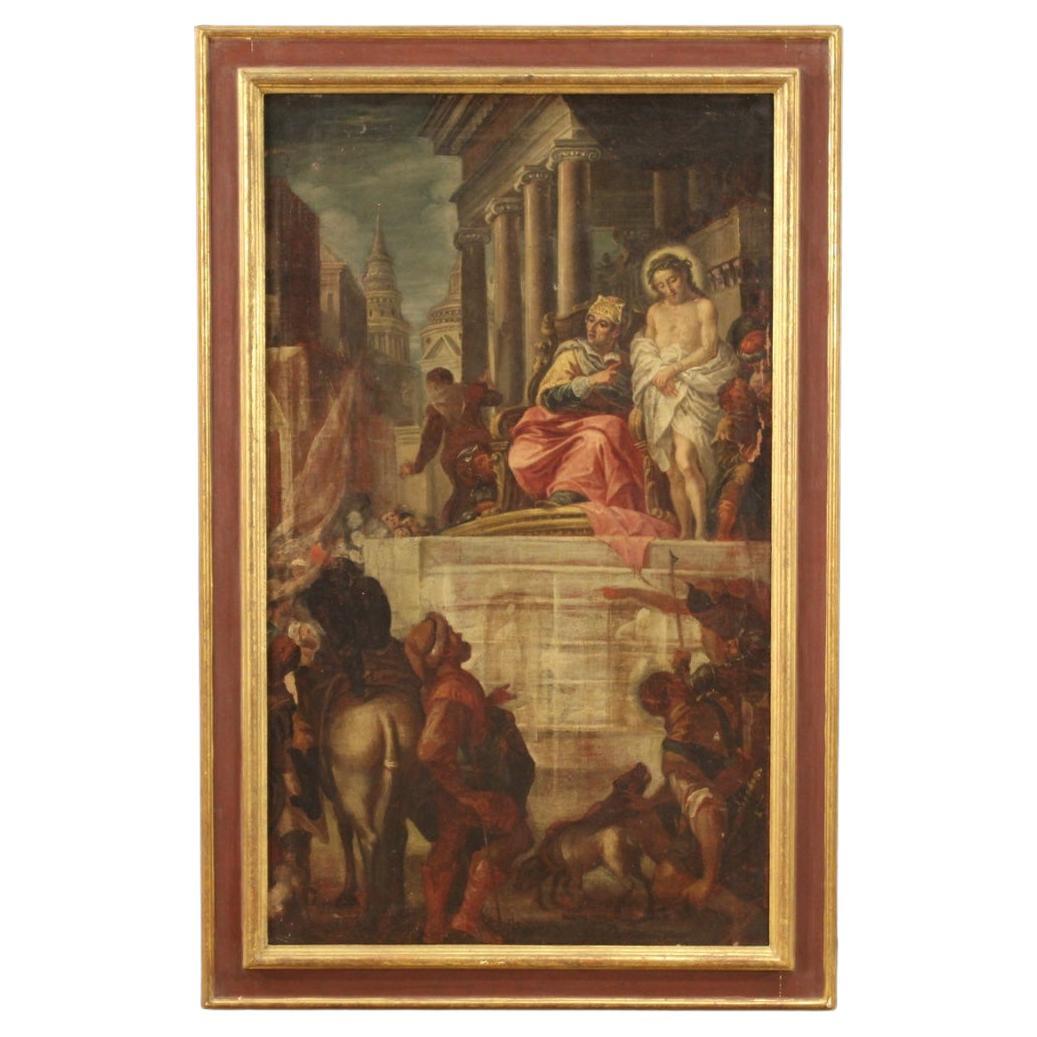 17th Century Oil on Canvas Italian Antique Painting Jesus and Herod, 1670 For Sale